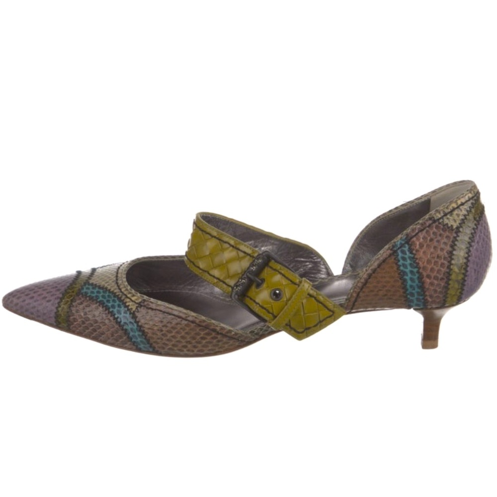 Bottega Veneta Intrecciato Weave Snakeskin Mules Size IT41/US 10.5
